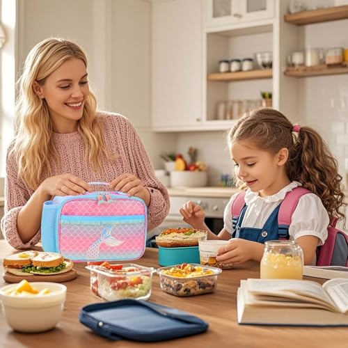 RHCPFOVR Kids Lunch Bag - Insulated Lunch Box for Boys Girls,Washable Lunch Bag and Reusable Toddler Leak-proof Lunchbox for School and Daycare - color: Blue and Pink Mermaid Tail