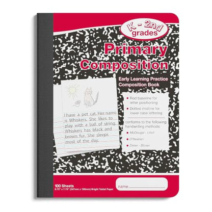 STAPLES Primary Composition Notebook, 7.5” x 9.75”, Primary Ruled, 100 Sheets, Marble Cover, 3‑Pack - style: 3 Pack