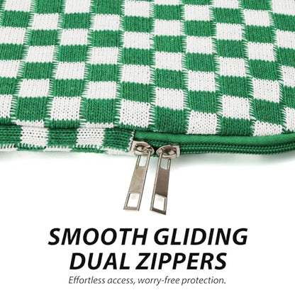 Puffy Laptop Sleeve 11-12 inch, Cute Knitted Protective Carrying Case for Women & Men, Compatible with iPad Pro 11-Inch M5, 12 Inch Tablets Notebook (Checkered Green) - color: Checkered Green, size: 11-12 inch
