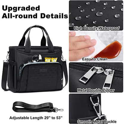 AIJIEKE Large Insulated Lunch Bag for Women Men, Work Lunch Box Tote, Black | Leakproof, durable multi-compartment cooler. Reusable with shoulder strap. Perfect for travel meal prep, picnic, beach - color: Black