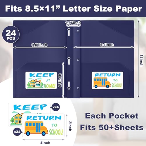 Henoyso 24 Set Take Home Folders with Clear Front Pocket, School-to-Home Communication Folder Bulk for Back to School Classroom, Heavy Duty Plastic Parent-Teacher Homework Folders (Dark Blue) - color: Dark Blue