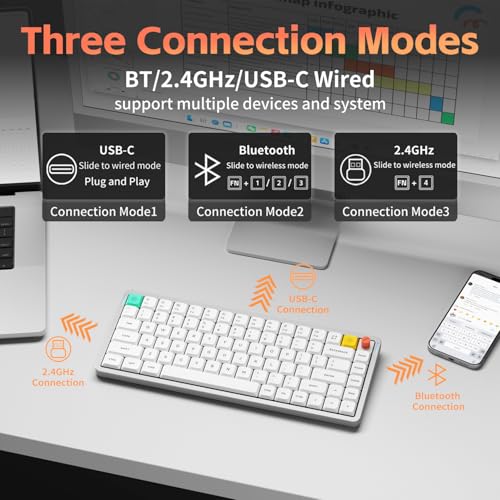 nuphy Air75 V3 Low Profile Mechanical Keyboard, 75% Custom Hot Swappable Wireless Keyboard with Gasket Mount, RGB Backlit, Multi-Device Bluetooth/2.4GHz/USB-C for Mac Windows, White-Red Nano Switch - color: White, size: Red nano Switch