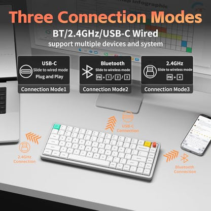 nuphy Air75 V3 Low Profile Mechanical Keyboard, 75% Custom Hot Swappable Wireless Keyboard with Gasket Mount, RGB Backlit, Multi-Device Bluetooth/2.4GHz/USB-C for Mac Windows, White-Brown Nano Switch - color: White, size: Brown nano Switch