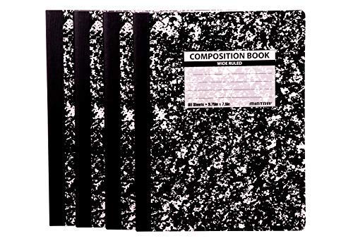 Mintra Office Composition Books - Sturdy Flexible Cover (4 Pack, Black Marble Comp - Wide Ruled) - color: Black Marble Comp - Wide Ruled, size: 4 Pack