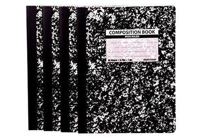 Mintra Office Composition Books - Sturdy Flexible Cover (4 Pack, Black Marble Comp - Wide Ruled) - color: Black Marble Comp - Wide Ruled, size: 4 Pack