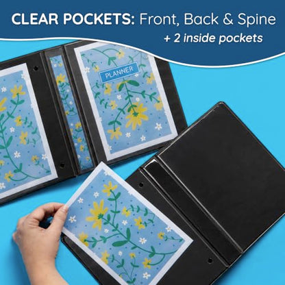 Blue Summit Supplies Small 3-Ring Binder, Junior 1 Inch, Mini 3-Ring Binder, Small Size Fits 5 1/2 x 8 1/2 Paper, Set of Mini Binders Ideal for Playbills or Planner, Black, 6 Pack