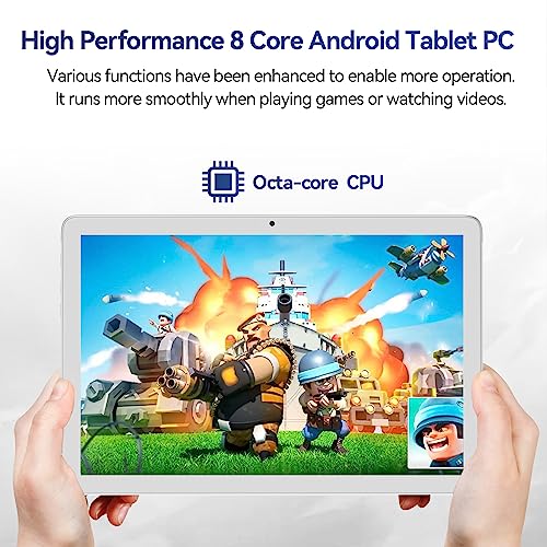 Tablet 10.1 Inch 128 Storage+1TB Expand 2 in 1 Android Tablets, Tablet with Keyboard Case Mouse, 5G Dual WiFi, GPS, Octa Core, HD Touchscreen,13MP Dual Camera, Bluetooth, 7000 mAh Battery -Silver