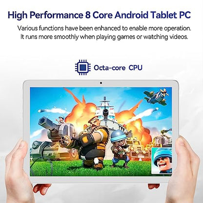Tablet 10.1 Inch 128 Storage+1TB Expand 2 in 1 Android Tablets, Tablet with Keyboard Case Mouse, 5G Dual WiFi, GPS, Octa Core, HD Touchscreen,13MP Dual Camera, Bluetooth, 7000 mAh Battery -Silver
