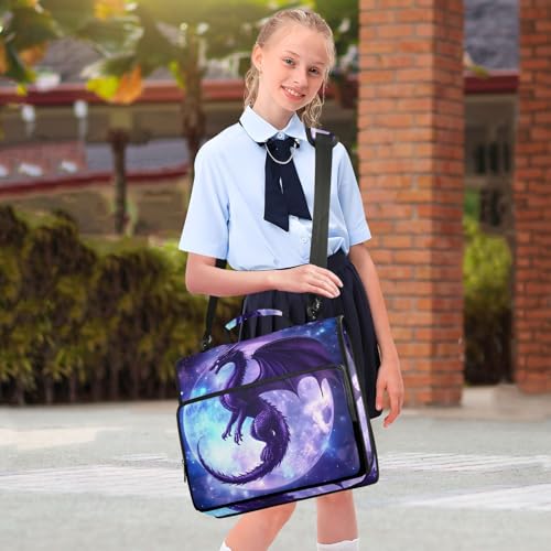 3 Ring Zipper Binder with Shoulder Strap Dragon Moon 1.5 inch Binders Keeper Large Capacity Multi Pockets for School Office Supplies - color: Multi330, size: Fit 500 Sheets