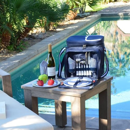 Picnic at Ascot Original Insulated Picnic Basket/Cooler Equipped with Service for 2- Designed, Assembled & Quality Approved in the USA - color: Navy/White