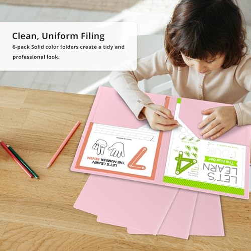 Taja Plastic Folders with Pockets (6 Pack, Pink), 2-Pocket Folders with Business Card Slot, Heavy Duty, Fit Letter Size Documents, Perfect for School, Office & Business - color: F-pink, size: 6 Pack