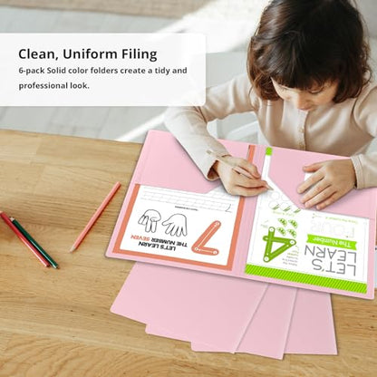 Taja Plastic Folders with Pockets (6 Pack, Pink), 2-Pocket Folders with Business Card Slot, Heavy Duty, Fit Letter Size Documents, Perfect for School, Office & Business - color: F-pink, size: 6 Pack