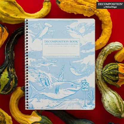 Decomposition Flying Sharks College Ruled Spiral Notebook - 9.75 x 7.5 Journal with 160 Lined Pages - 100% Recycled Paper - Notebooks for School Supplies, Home & Office - Made in USA - color: Flying Sharks, style: Spiral-bound