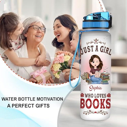 Hyturtle Personalized Just A Girl Who Loves Books 32oz 1Liter Motivational Water Bottle, Customized Water Bottle Bookworm, Gifts Reading Lovers For Girls On Birthday 5.7 x 7 x29.5(cm) - color: Book 1