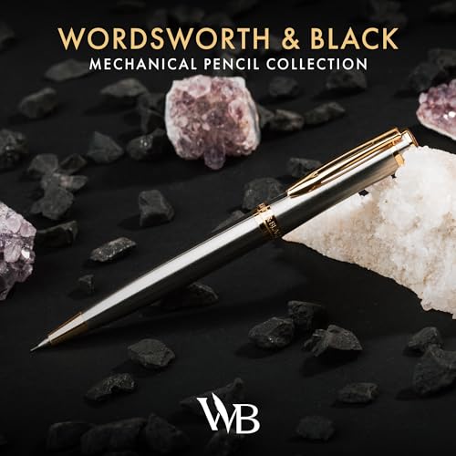 Wordsworth and Black Mechanical Pencil Graphite Lead- Stunning Luxury Metal Pencil, Silver Chrome 24K Gold Finish, 0.7mm Led, Best Gift Set for Men & Women, Professional Executive Office Pencils - color: Silver Gold