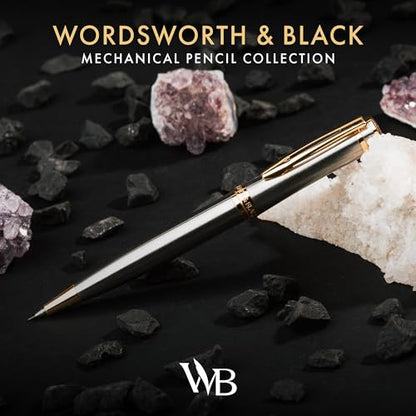 Wordsworth and Black Mechanical Pencil Graphite Lead- Stunning Luxury Metal Pencil, Silver Chrome 24K Gold Finish, 0.7mm Led, Best Gift Set for Men & Women, Professional Executive Office Pencils - color: Silver Gold