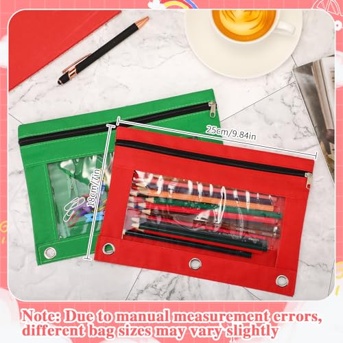 Colarr 200 Pcs Pencil Pouch for 3 Ring Binder 6 Colors Pencil Case Bags Bulk with Clear Window and Smooth Zipper for Students Children Office School Classroom Supplies