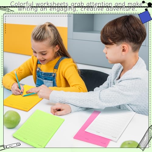 Marspark 300 Sheets Kindergarten Writing Paper with Lines 8.5 x 11'' Double Sided Color Wide Ruled Write Beginner Paper Level 1 Back to School Supplies for Letter Positioning Handwriting Practice