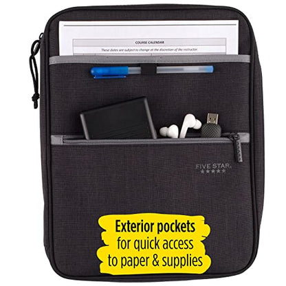 Five Star Zipper Binder, 1 Inch 3-Ring Binder with Round Rings, Carry-All with Pockets and 4-Tab Dividers, 375 Sheet Capacity, Black/Gray (29092IT8) - color: Black/Gray