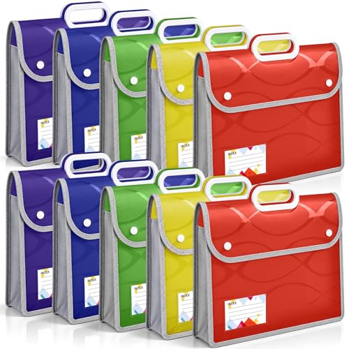 Sabary 10 Pack Plastic File Folder with Handle 13.4 x 10.8 Inch Large Capacity Portable Document Organizer Storage Snap Closure Fits Letter/A4 for Office & School(Multicolor) - color: Multicolor