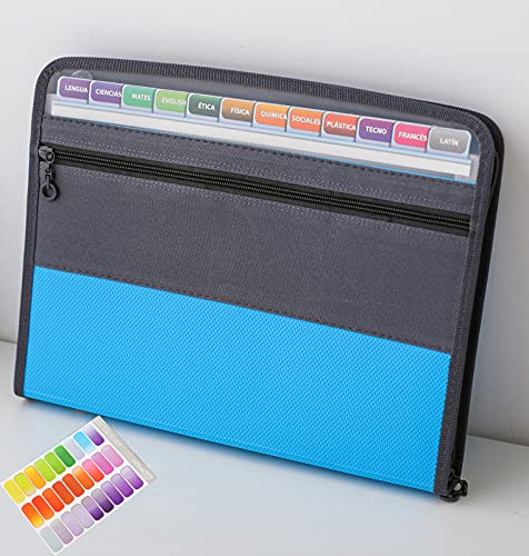 NAFY Expanding File Folder, 13 Pockets Document Organizer with Zipper, A4 Letter Size Portable Accordion Expanding File Folders with 27pcs Multicolor Labels for Home Office School Supplies (Blue) - color: Blue