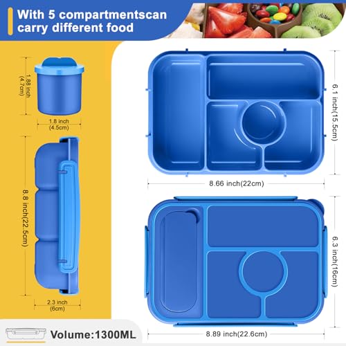 Amathley Bento Box Adult Lunch Box Kids,Lunch Containers for Adults/Kids/Toddler,5 Compartments Bento Lunch Box with Sauce Vontainers,Microwave & Dishwasher & Freezer Safe,BPA-Free (Navy) - color: Navy