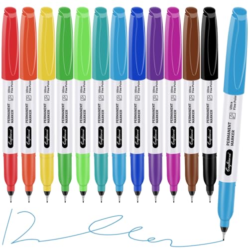 Ultra Fine Point Permanent Markers Assorted Colors 12 Pcs, Extra Fine Tip Works on Paper, Glass, Plastic, Metal, Waterproof, Smudge Resistant, for Adults, Teacher, Office & School Supplies - size: 12 Count (Pack of 1)