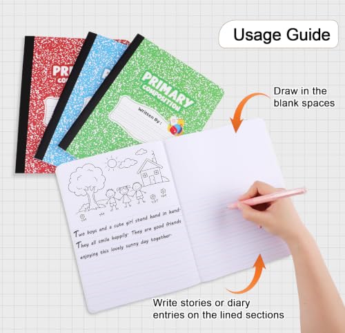 BESARME 24 Pack Primary Composition Notebook Bulk, K-2 Writing Journal Notebooks for Drawing and Story Practice, 9-3/4" x 7-1/2" Half Blank Books School Supplies for Classrooms