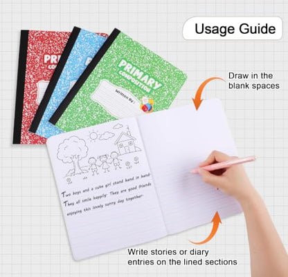 BESARME 24 Pack Primary Composition Notebook Bulk, K-2 Writing Journal Notebooks for Drawing and Story Practice, 9-3/4" x 7-1/2" Half Blank Books School Supplies for Classrooms