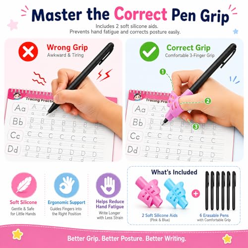 Large Magic Grooved Writing Practice for Kids 3-5, Grooved Writing Books for Kids 6-8, Handwriting Practice Ages 5-7, Preschool Learning Activities (Practice 6-Books)