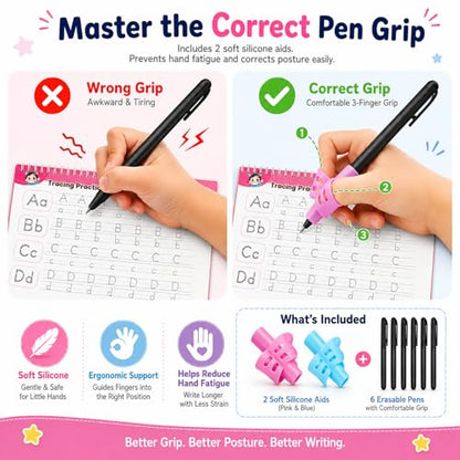 Large Magic Grooved Writing Practice for Kids 3-5, Grooved Writing Books for Kids 6-8, Handwriting Practice Ages 5-7, Preschool Learning Activities (Practice 6-Books)