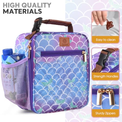 Genteen Kids Lunch Box Insulated Soft Mini Cooler with Bottle Holder, Lightweight Reusable Easy-Clean Lunch bag for Girls, Boys Back to School-Mermaid - color: Mermaid