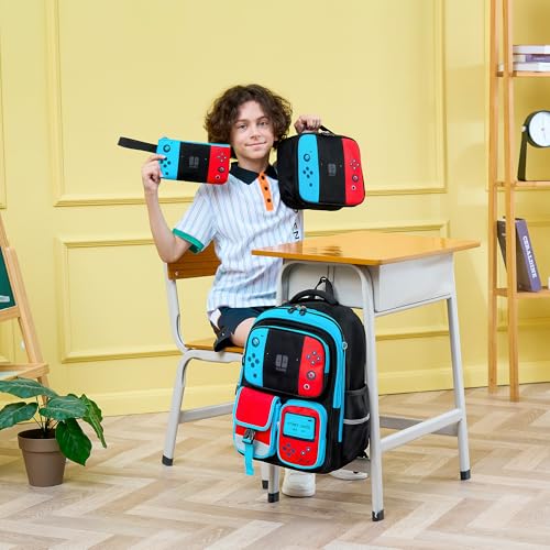 Fimibuke Kids Backpack for School Boys, 3 PCS Gamer Teen Boys Backpack with Lunch Box & Pencil Case, Gaming Bookbag for Kid Children Student Kindergarten Elementary Middle High School Travel Backpacks - color: Blue