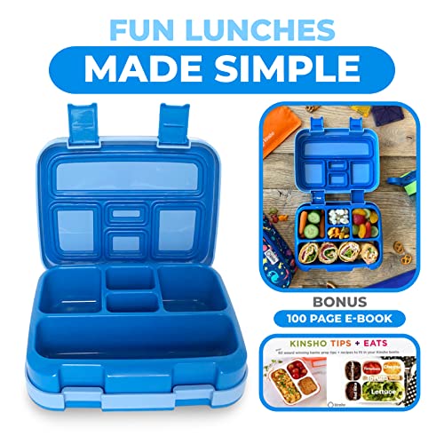 kinsho Bento Lunch Box for Kids Toddlers Boys, 5 Portion Sections Secure Lid, Microwave Safe BPA Free Removable Tray, Pre-School Kid Daycare Lunches Snack Container Ages 3 to 5, Blue - color: Blue