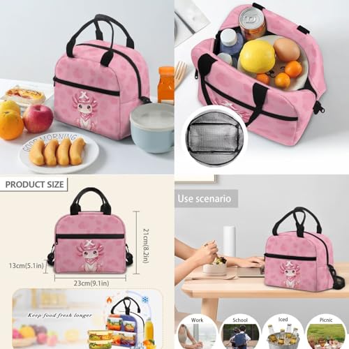Pink Cowboy Axolotl Backpack Set for Girls 6-12, Elementary Kids School Bookbag with Insulated Lunch Box, Pencil Case & Water Bottle Holder for Back to School - color: Pink Cowboy Axolotl