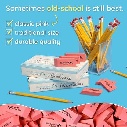 Blue Summit Supplies 600 Pack Pink Erasers Bulk, Pink Pearl Bulk Erasers for Kids, School, and Classroom - size: 100 count (Pack of 6)