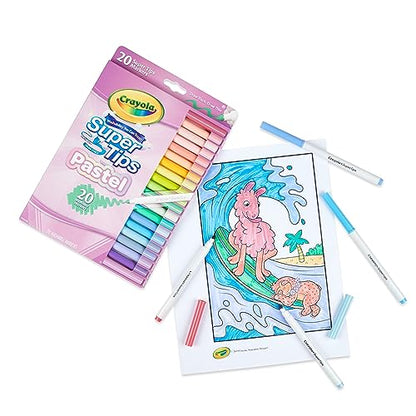 CRAYOLA Pastel- Super Tips Washable Medium Tip Markers - Pack of 20, for School and Leisure, Assorted Colours Pastel
