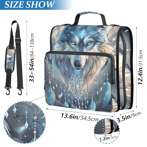 3 Ring Zipper Binder with Shoulder Strap Wolf Dream Catcher Wolves 1.5 inch Binders Keeper Large Capacity Multi Pockets for School Office Supplies - color: Multi587, size: Fit 500 Sheets