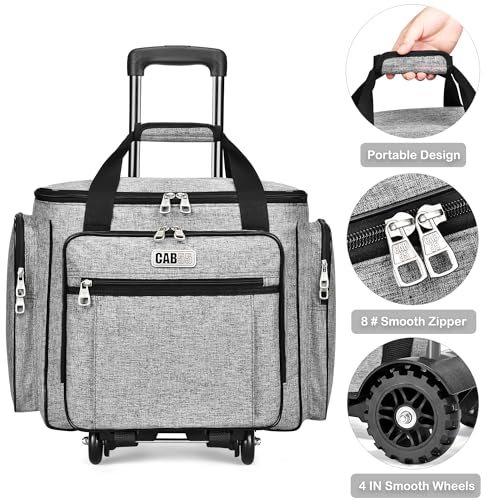 CAB55 Rolling Craft Bag, Tote Bag with Wheels for Women, Rolling Teacher Bag with Removable Folding Hand Truck (Grey) - color: Grey