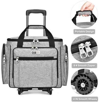 CAB55 Rolling Craft Bag, Tote Bag with Wheels for Women, Rolling Teacher Bag with Removable Folding Hand Truck (Grey) - color: Grey