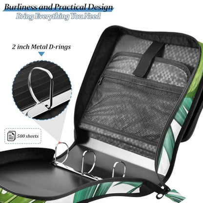 3 Ring Zipper Binder with Shoulder Strap Palm Leaves Tropical Plants Green 2 Inch Zippered Binder Bag 500 Sheet Capacity Multi Pockets for School Supplies - color: Multi15