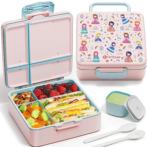 Fimibuke Bento Lunch Box for Kids, Toddler Bento Box with 4 Compartments | Leak Proof BPA Free Dishwasher Safe Lunch Container with Utensils, Ideal Portion Sizes for Ages 3-12 Girls Boys for School - color: A15. Princess
