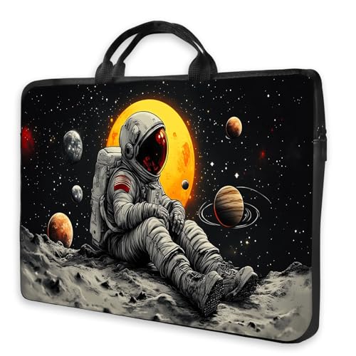 Canvas Laptop Sleeve Shockproof Tablet Carrying Bag with Zip Pocket for Women Men Work - color: Astronaut Resting on Moon Space Art, size: 10 inches