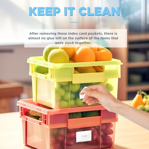 56 Pack Clear Self-Adhesive Pockets, 1.9" x 3.8" Index Card Pockets With Top Open Loading, PVC Label Holders for Organizing storage bins, Library Card, Drawer, and Protecting Your Cards - size: 1.9" x 3.8", style: 56 Pack