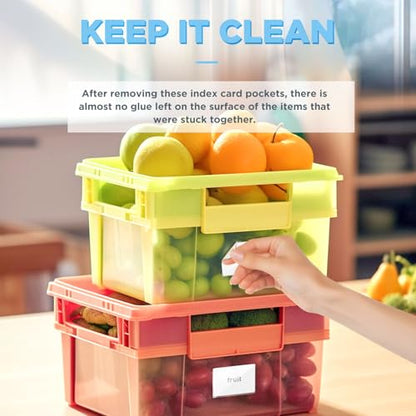 56 Pack Clear Self-Adhesive Pockets, 1.9" x 3.8" Index Card Pockets With Top Open Loading, PVC Label Holders for Organizing storage bins, Library Card, Drawer, and Protecting Your Cards - size: 1.9" x 3.8", style: 56 Pack