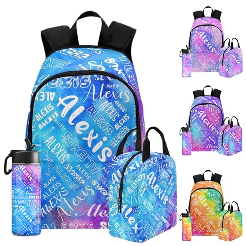 Personalized Name Backpack Colour Book Backpacks with Name Customize School Backpack for Girls Insulated Lunch Box Set for Son Daughter Schoolbag for School Work Outdoor Activity - color: Color 17