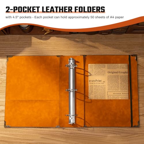 Ovesmusl PU Leather 3 Ring Binder Fits 8.5"x11" Letter Size Paper, 2 Inch Round Ring Binder Holds 500 Sheets, Notepad Paper Cover Loose Leaf Organizer, Brown Tree - color: Brown Tree, size: 2" Ring