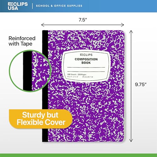 Composition Notebook Wide Ruled Composition Notebooks Bulk Purple Marble Hard Cover Wide Ruled Notebook Paper Note Books For Schools Marble Composition Books 100 Sheets 200 Pages 9.75” x 7.25” (48 Pack, Purple) - color: Purple, size: 48 Pack