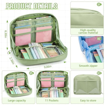 Jutom 39 Pcs Aesthetic Book Annotation Kit Highlighter with Case Bag Gel Pen Transparent Sticky Note Taking Bible Supplies(Green,Kawaii Style) - color: Green, style: Kawaii Style