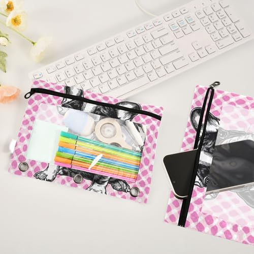 Kcldeci Pencil Pouch for 3 Ring Binder, Dog Breed French Bulldog 2 Pack Binder Pencil Pouch with Clear Window Pencil Bags with Zipper Pencil Case for Binder - color: C09